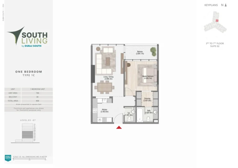 South Living floor plan 1 BR · 868 sqft