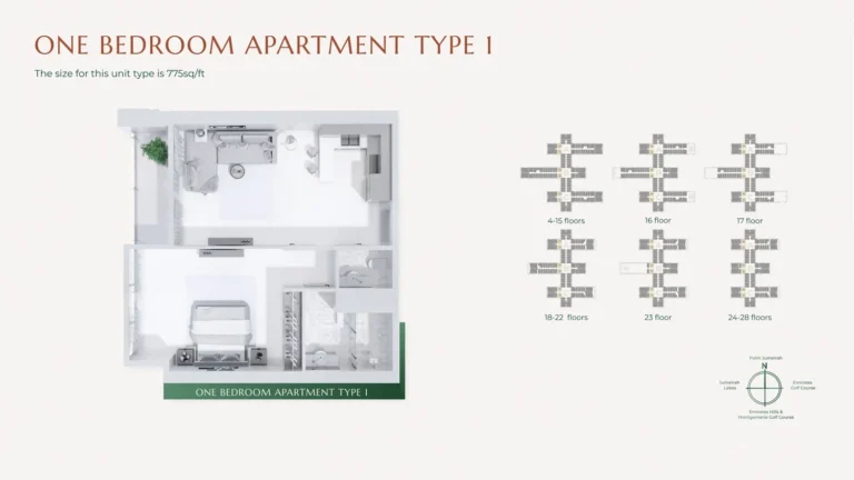 Golf Views Emaar South floor plan 1 BR · 775 sqft