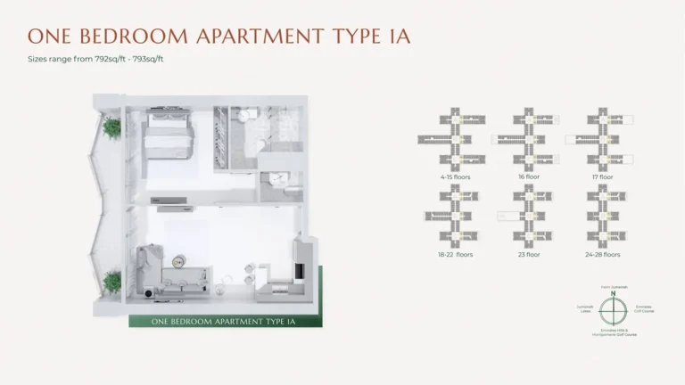 Golf Views Emaar South floor plan 1 BR · 792 sqft