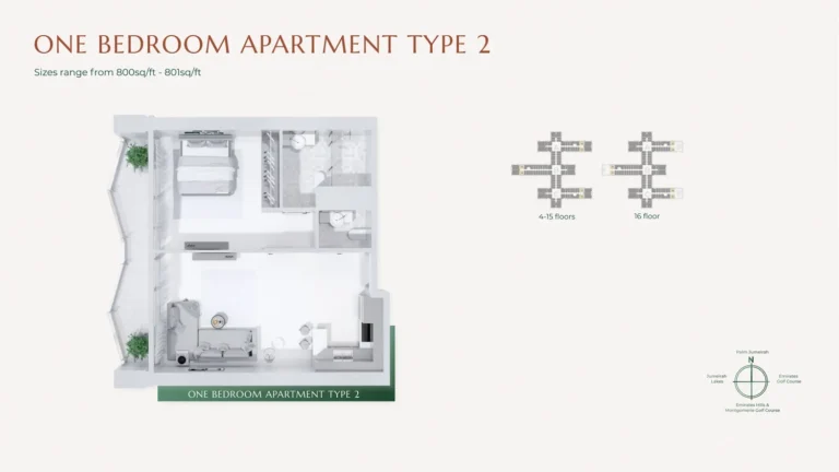 Golf Views Emaar South floor plan 1 BR · 800 sqft