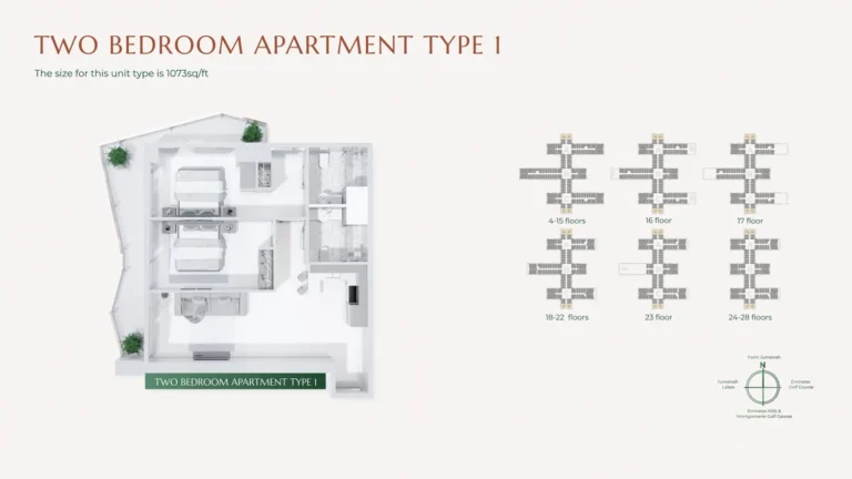 Golf Views Emaar South floor plan 2 BR · 1073 sqft