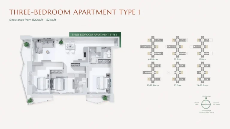 Golf Views Emaar South floor plan 3 BR · 1520 sqft