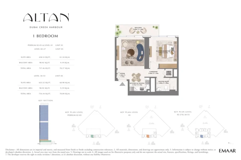 Altan Tower floor plan 1-спальн. · 757 кв. фут