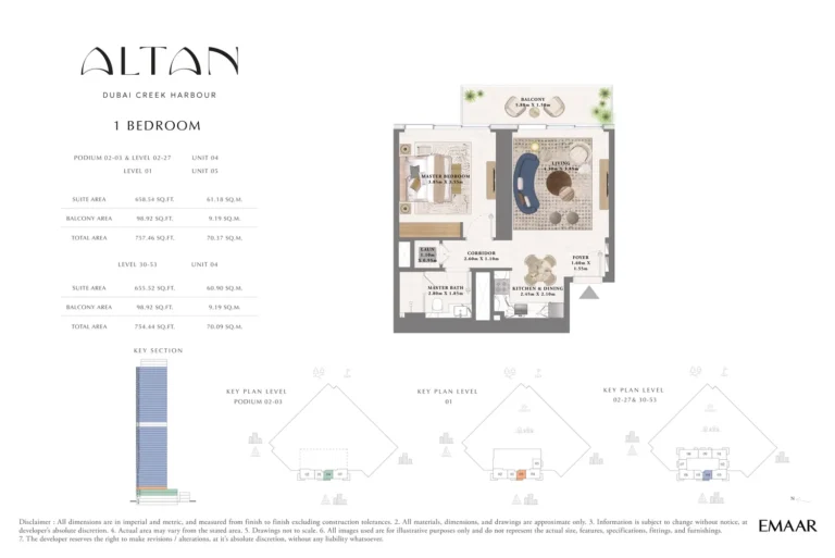 Altan Tower floor plan 1-спальн. · 757 кв. фут