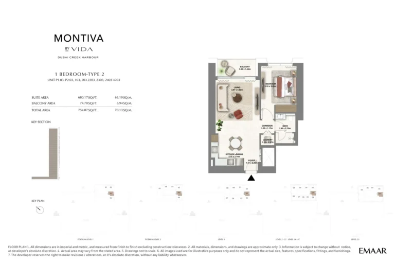 Montiva by Vida floor plan 1-спальн. · 754 sqft
