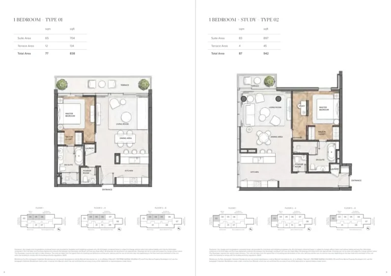 Al Habtoor Grand Resort Autograph Collection floor plan 1 BR · 838 sqft