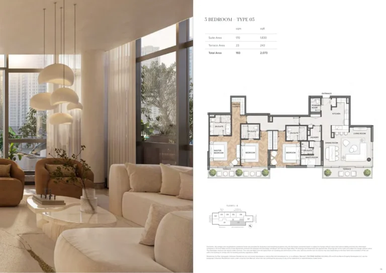 Al Habtoor Grand Resort Autograph Collection floor plan 3 BR · 2073 sqft