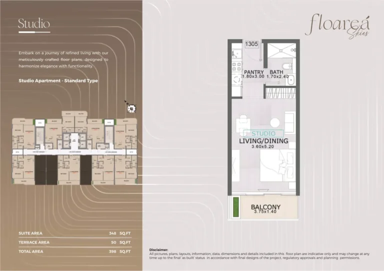 Floarea Skies floor plan Studio · 398 sqft