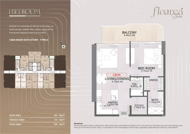 Floarea Skies floor plan 1 BR · 833 sqft