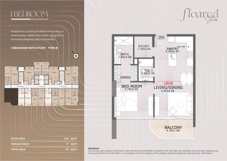 Floarea Skies floor plan 1 BR · 717 sqft