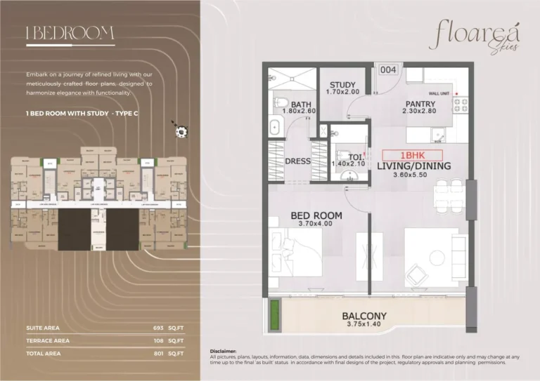 Floarea Skies floor plan 1 BR · 801 sqft