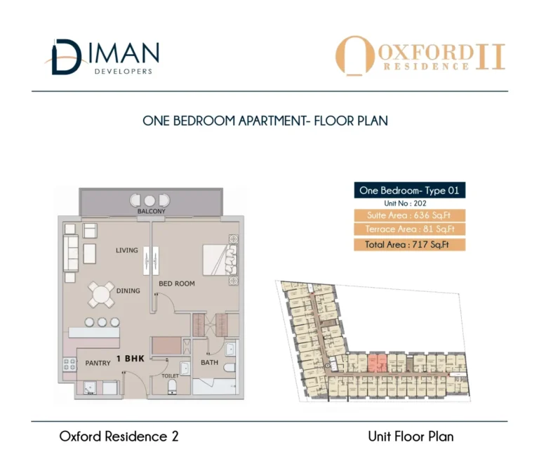 Oxford Residence 2 floor plan 1 BR · 717 sqft