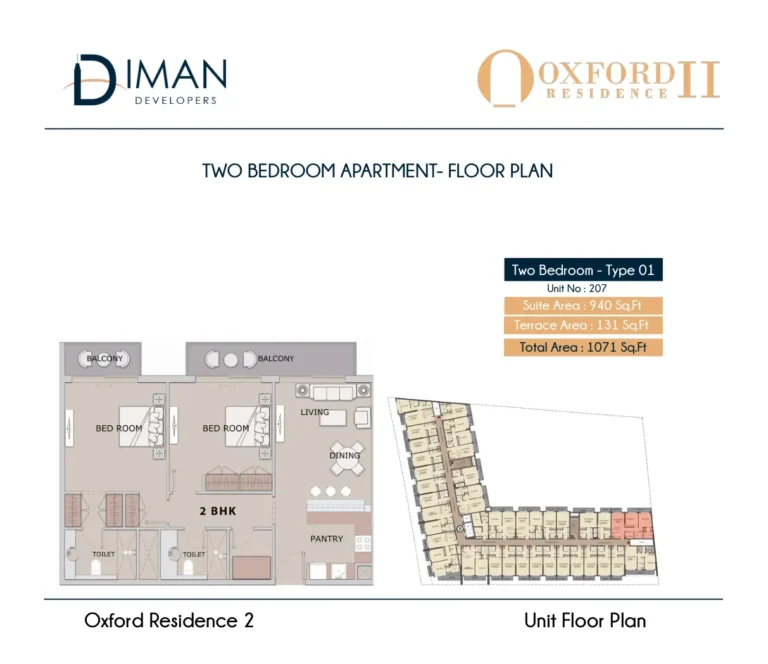 Oxford Residence 2 floor plan 2 BR · 1071 sqft