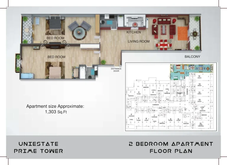 UniEstate Prime Tower floor plan 2 BR · 1303 sqft