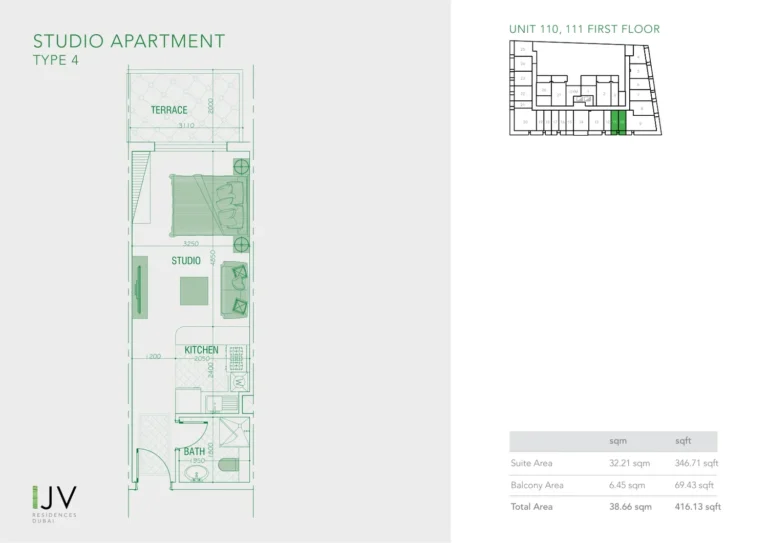 Joya Verde Residences floor plan Студия · 416 sqft