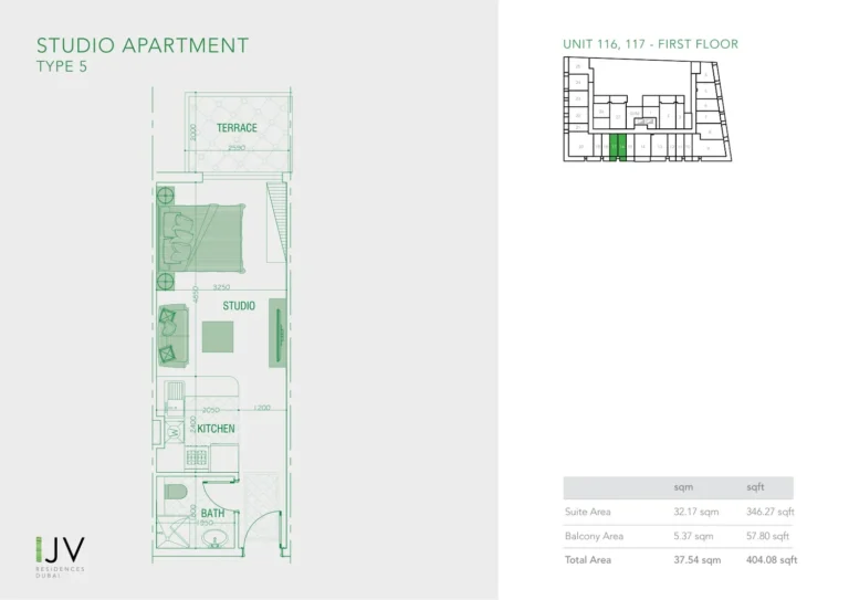 Joya Verde Residences floor plan Студия · 404 sqft