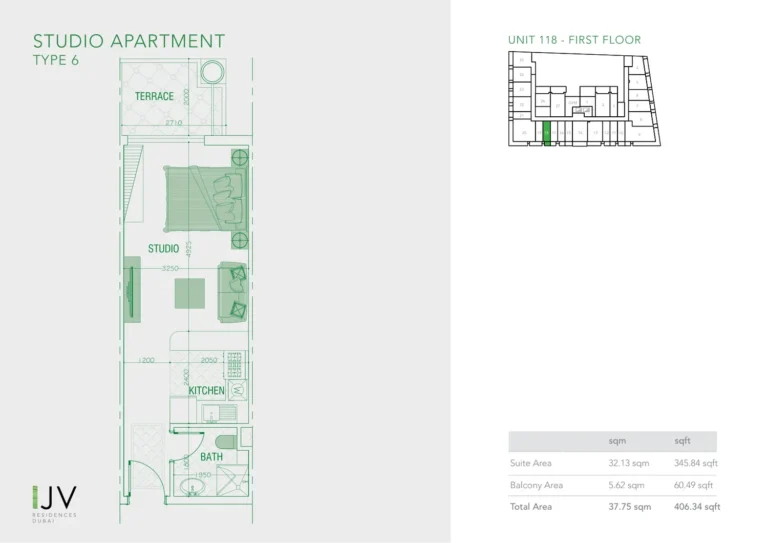 Joya Verde Residences floor plan Студия · 406 sqft