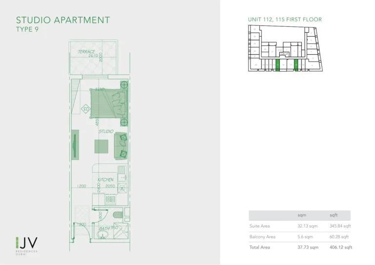 Joya Verde Residences floor plan Студия · 406 sqft