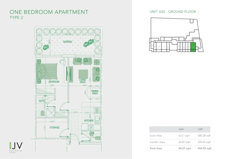 Joya Verde Residences floor plan 1-спальн. · 904 sqft