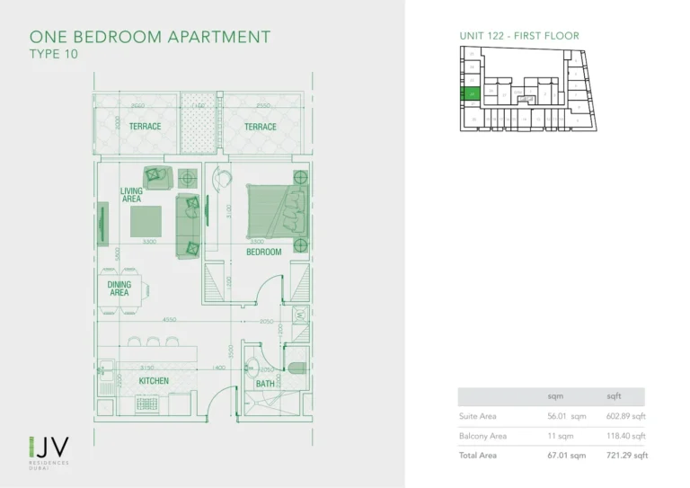 Joya Verde Residences floor plan 1-спальн. · 721 sqft