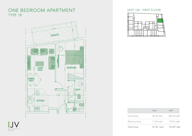 Joya Verde Residences floor plan 1-спальн. · 723 sqft