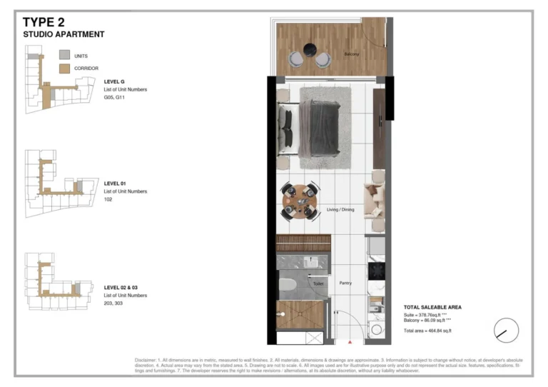 Park Lane 2 by Heilbronn floor plan Studio · 464 sqft