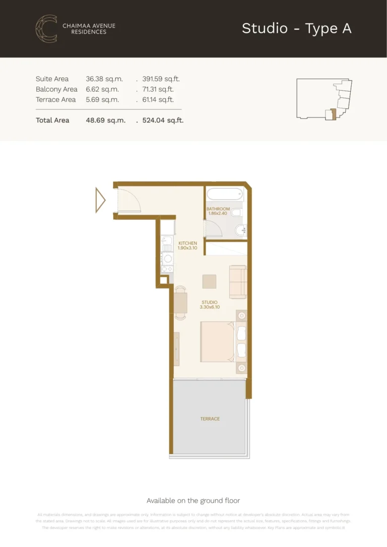 Chaimaa Avenue 2 floor plan Студия · 524 sqft