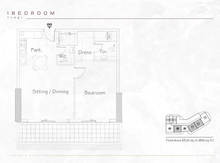 Acube Electra floor plan 1 BR · 896 sqft