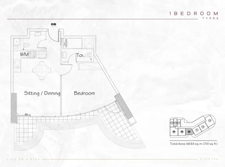 Acube Electra floor plan 1 BR · 741 sqft