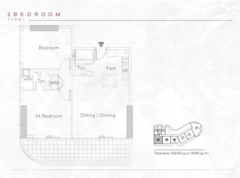 Acube Electra floor plan 2 BR · 1098 sqft