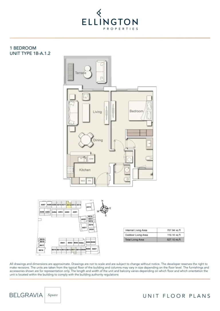 Belgravia Square floor plan 1 BR · 827 sqft