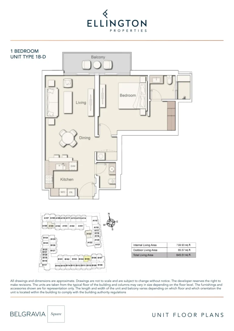 Belgravia Square floor plan 1 BR · 845 sqft