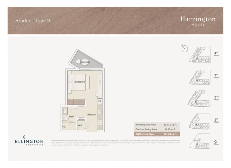 Harrington House floor plan Studio · 381 sqft