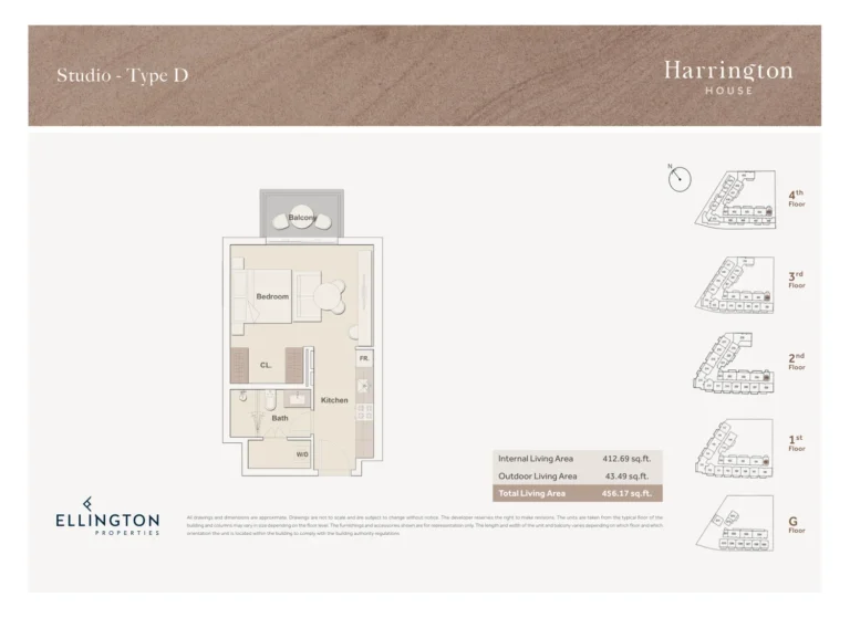 Harrington House floor plan Studio · 456 sqft