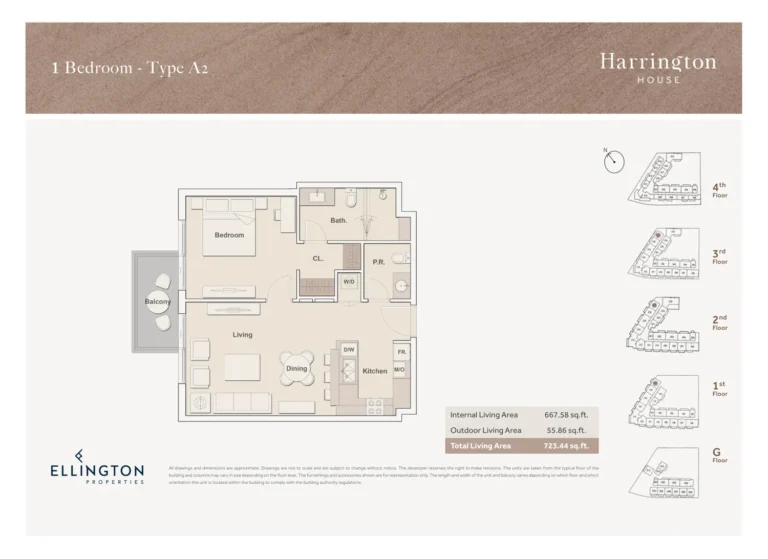 Harrington House floor plan 1 BR · 723 sqft