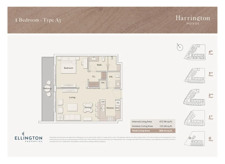 Harrington House floor plan 1 BR · 806 sqft