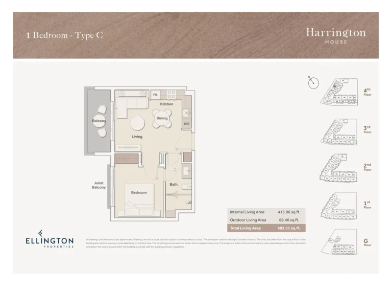 Harrington House floor plan 1 BR · 483 sqft