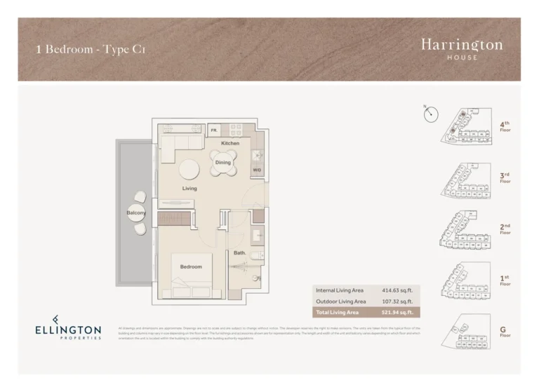 Harrington House floor plan 1 BR · 521 sqft