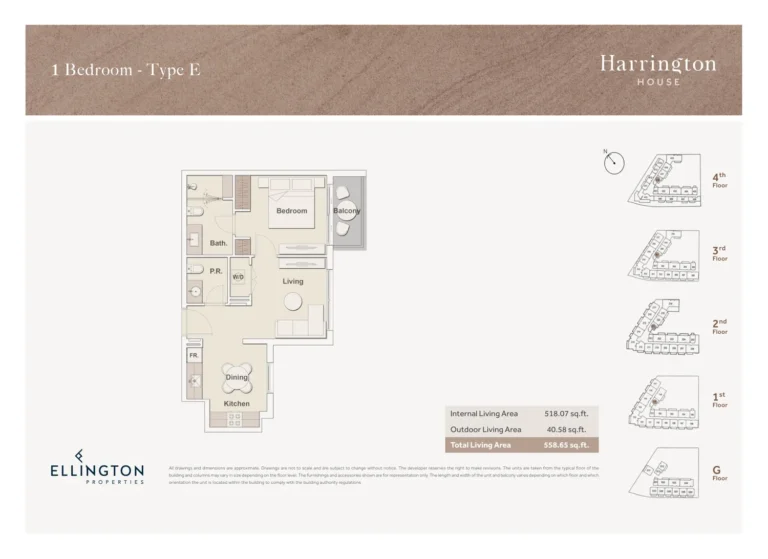 Harrington House floor plan 1 BR · 558 sqft