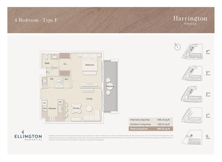 Harrington House floor plan 1 BR · 696 sqft