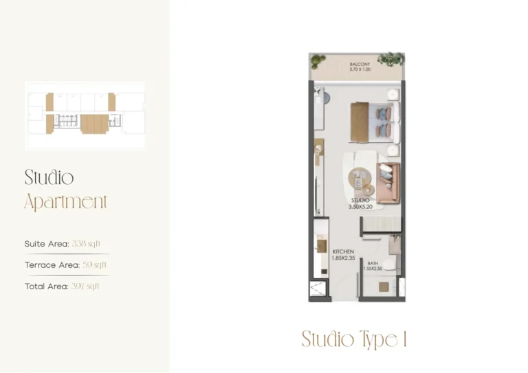 Legado By Prescott floor plan Studio · 397 sqft
