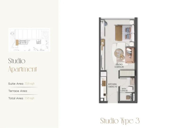 Legado By Prescott floor plan Studio · 358 sqft