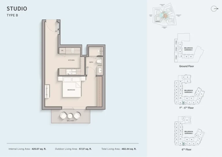 Belgravia 3 floor plan Studio · 482 sqft