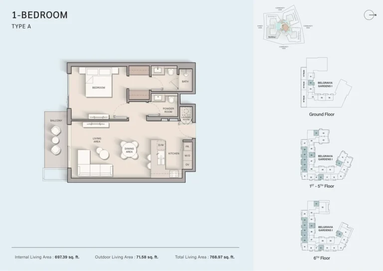 Belgravia 3 floor plan 1 BR · 768 sqft