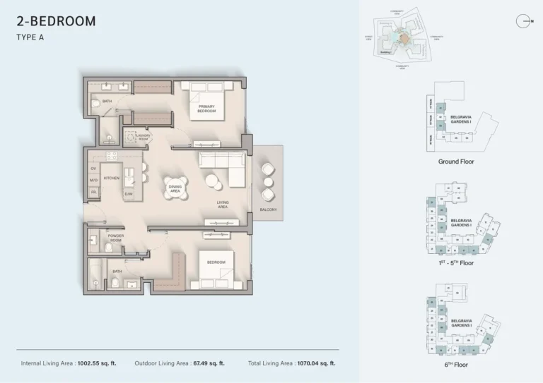 Belgravia 3 floor plan 2 BR · 1070 sqft
