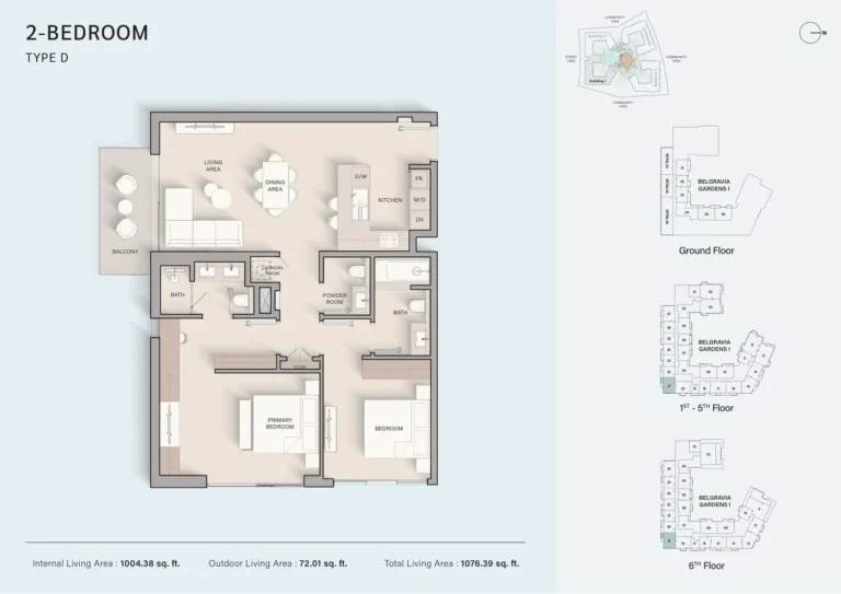 Belgravia 3 floor plan 2 BR · 1076 sqft