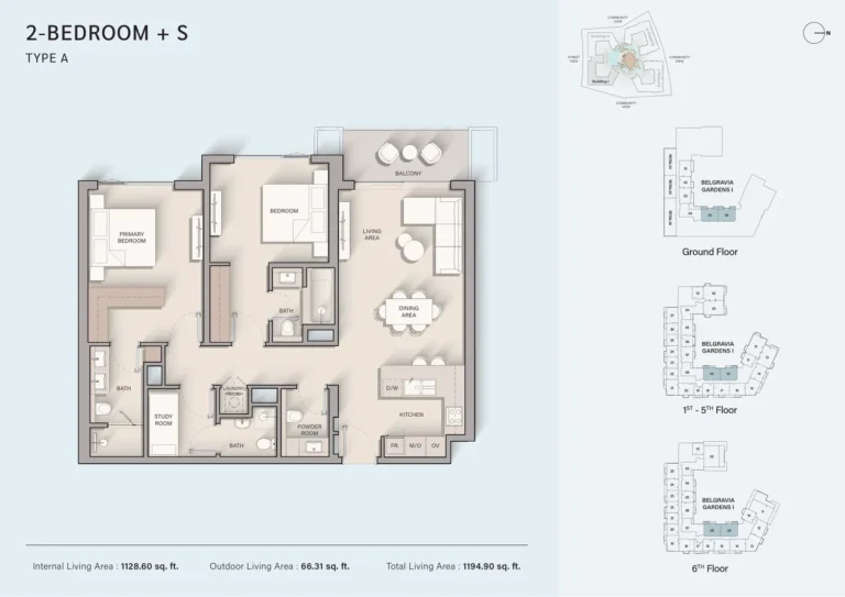 Belgravia 3 floor plan 2 BR · 1194 sqft