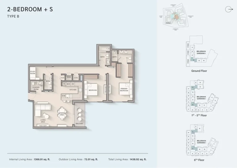 Belgravia 3 floor plan 2 BR · 1438 sqft