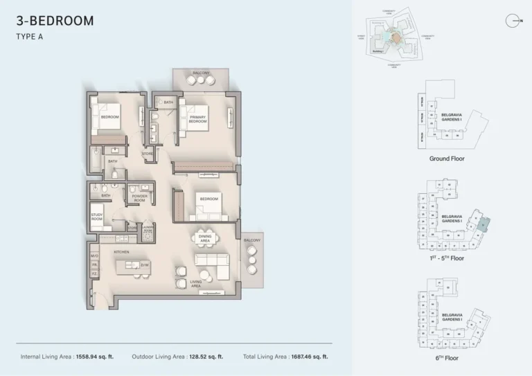 Belgravia 3 floor plan 3 BR · 1687 sqft