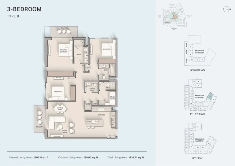 Belgravia 3 floor plan 3 BR · 1734 sqft